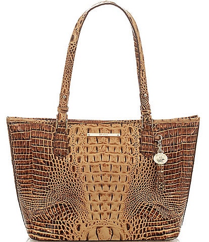 BRAHMIN Ombre Melbourne Collection Leather Toasted Almond Medium Asher Tasseled Tote Bag