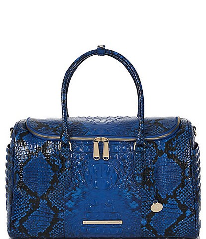 BRAHMIN Ombre Melbourne Collection Talulla Blue Viper Snake Print Leather Weekender Bag