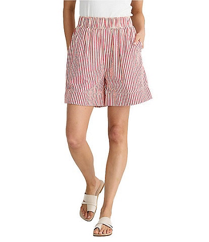 Brave + True Broadway High Rise Coordinaitng Elastic Waistband Pull On Striped Seersucker Shorts
