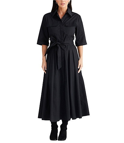 Brave + True Rosellini 3/4 Sleeve Collared Button Front Shirt Maxi Dress