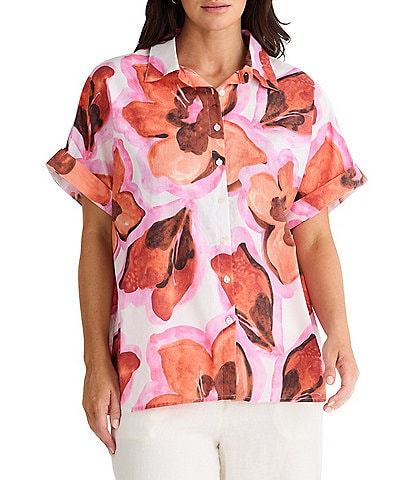 Brave + True Alice Short Sleeve Floral Print Button Down Blouse