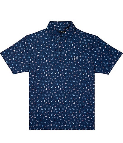 Breezy Pop Off Americana Printed Performance Short Sleeve Polo Shirt