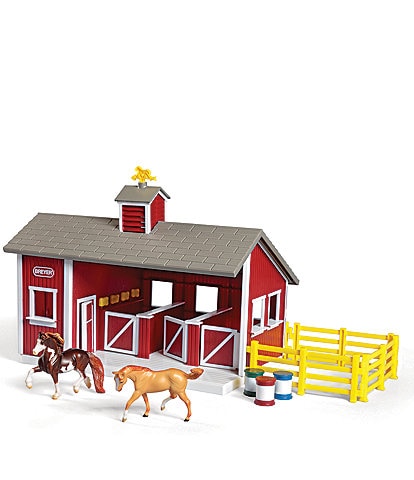 Breyer Stablemates Red Stable & 2 Horses Set