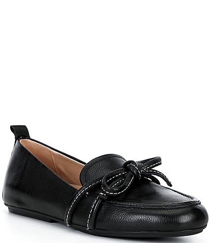 Brioso Diane Leather Bow Slip-On Flat Loafers