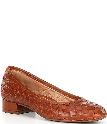 Brioso Mera Leather Woven Block Heel Pumps