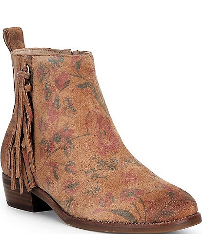 Brioso Sable Suede Floral Fringe Booties