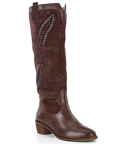 Brioso Sedona Leather and Suede Whipstitch Tall Shaft Boots