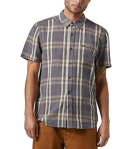 Brixton Charter Linen Blend Short Sleeve Plaid Shirt