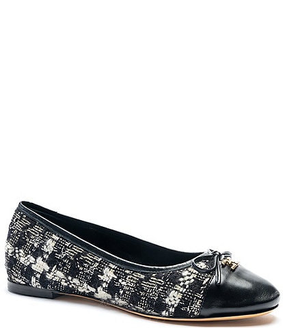 Bruno Magli Donatella Tweed Cap Toe Ballerina Bow Flats