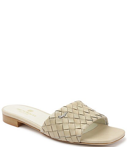 Bruno Magli Robertha Woven Leather Square Toe Slides