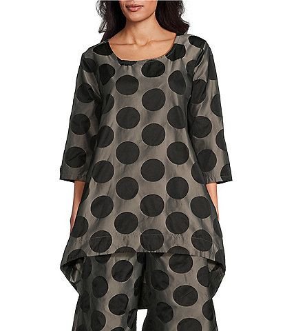 Bryn Walker Amis Memory Crunch Jacquard Dotted Print Round Neck 3/4 Sleeve Tunic