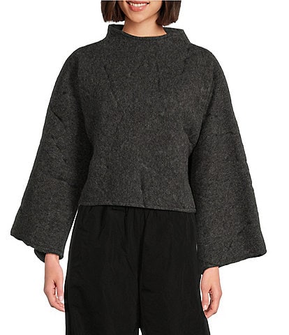 Bryn Walker Anna Wool Jacquard Funnel Neck Long Sleeve Cropped Sweater