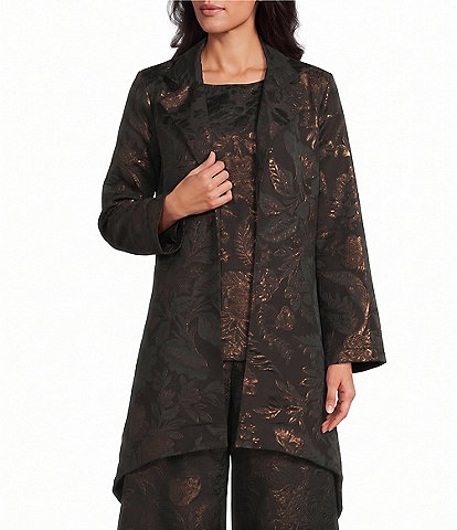 Bryn Walker Benedict Metallic Floral Jacquard Notch Collar Long Sleeve Open-Front Coordinating Jacket