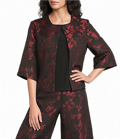 Bryn Walker Calla Wool-Blend Floral Round Neck Elbow Sleeve Open-Front Coordinating Jacket