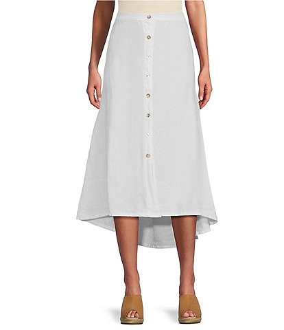 Bryn Walker Cinzia Light Linen Elastic Waist High-Low Hem A-Line Skirt