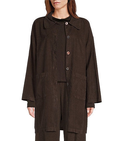 Bryn Walker Cotton Corduroy Point Collar Long Sleeve Oversized Button Front Car Coat