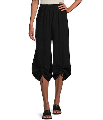Bryn Walker Cotton Gauze Ruched Pull-On Cropped Pants