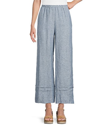 Bryn Walker Cross-Dyed Linen Elastic Waist Straight Leg Pintuck Coordinating Pants