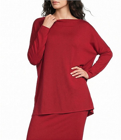 Bryn Walker Dimitri Grey French Terry Draped Neck Long Dolman Sleeve Oversized Coordinating Tunic