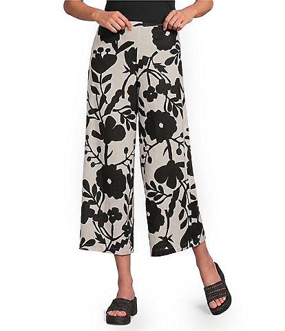 Bryn Walker Ella Printed Flat Front Elastic Wide Leg Crop Pants