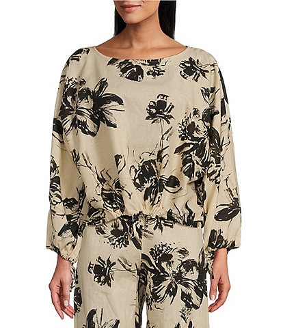 Bryn Walker Floral Print Boat Neck Long Sleeve Gianna Coordinating Cropped Shirt