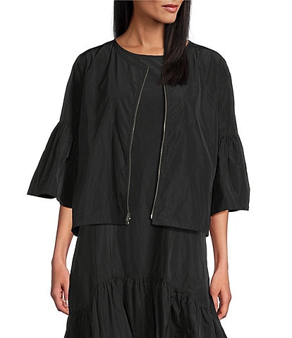 Bryn Walker Frida Memory Crunch Round Neck 3/4 Ruffle Sleeve Jacket