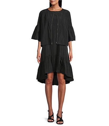 Bryn Walker Frida Memory Crunch Round Neck 3/4 Ruffle Sleeve Jacket