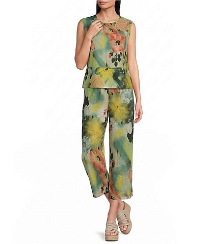 Bryn Walker Giardino Print Round Neck Sleeveless Basic Coordinating Tank