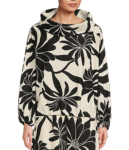 Bryn Walker Giovanna Bamboo Fleece Floral Print Funnel Neck Long Sleeve Coordinating Top
