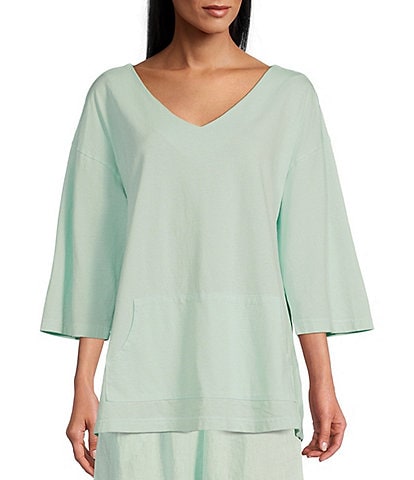 Bryn Walker Judy Cotton Jersey V-Neck 3/4 Sleeve Oversized Coordinating Shirt