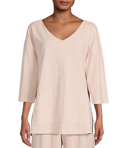 Bryn Walker Judy Cotton Jersey V-Neck 3/4 Sleeve Oversized Coordinating Shirt