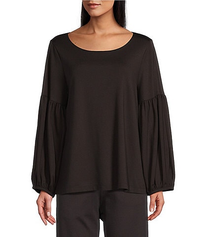 Bryn Walker Knit Round Neck Long Sleeve Oversized Lantern Shirt