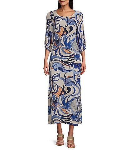 Bryn Walker Lanterna Printed Round Neck 3/4 Sleeve Lantern Dress