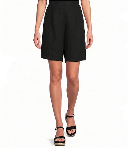 Bryn Walker Light Linen Flat-Front Elastic Back Waist Shorts