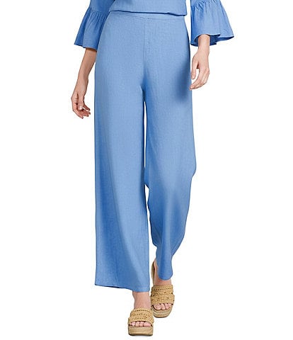 Bryn Walker Light Linen Flat Front Elastic Waist Wide Leg Pants