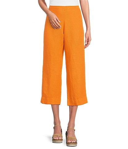 Bryn Walker Light Linen Flat Front Slim Straight Pull-On Crop Pants