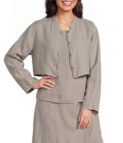 Bryn Walker Light Linen Mandarin Collar Long Sleeve Button Front Jacket
