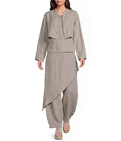 Bryn Walker Light Linen Mandarin Collar Long Sleeve Button Front Jacket