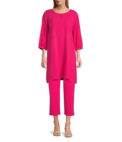 Bryn Walker Lucian Coordinating Cotton Jacquard Round Neck 3/4 Balloon Sleeve Tunic