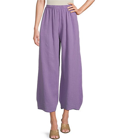 Bryn Walker Medina Cotton Gauze Wide Lantern Tapered Pull-On Coordinating Cropped Pants