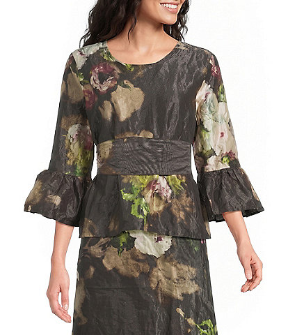 Bryn Walker Memory Crunch Taffeta Floral Print Wrap Coordinating Belt