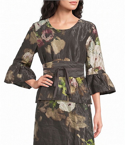 Bryn Walker Memory Crunch Taffeta Floral Print Wrap Coordinating Belt