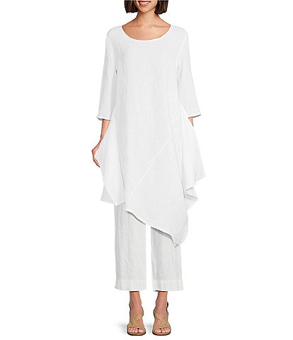 Bryn Walker Nadia Light Linen Round Neck 3/4 Sleeve Asymmetrical Tunic