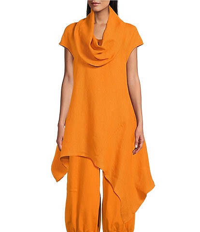 Bryn Walker Noa Light Linen Cowl Neck Cap Sleeve Asymmetrical Hem Tunic