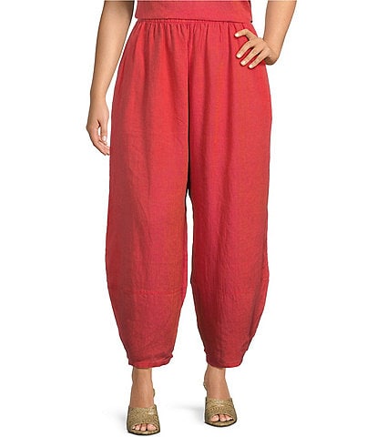 Bryn Walker Oliver Plus Size Cross-Dyed Linen Lantern-Leg Pull-On Coordinating Cropped Pant