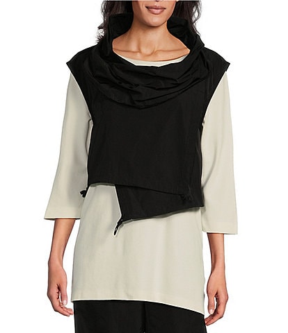 Bryn Walker Pennie Memory Crunch Draped Cowl Neck Cap Sleeve Asymmetric Hem Cropped Vest