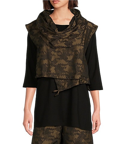 Bryn Walker Pennie Memory Crunch Jacquard Geo Print Cowl Neck Cap Sleeve Asymmetrical Hem Vest