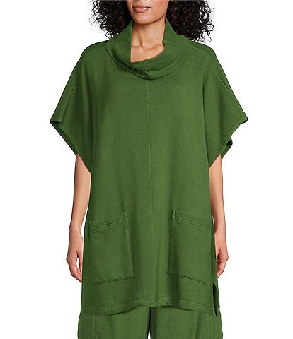 Bryn Walker Pip Bamboo Fleece Mock Neck Cap Sleeve Oversized Poncho