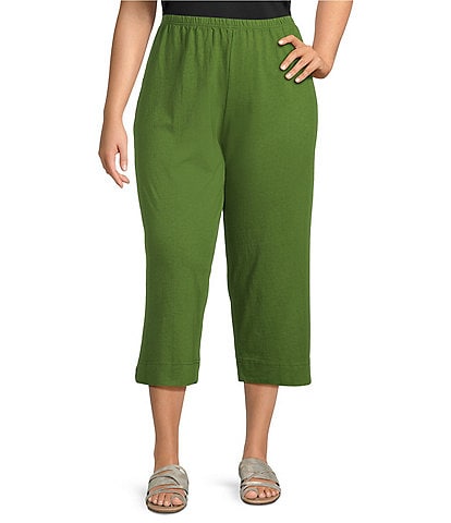 Bryn Walker Plus Cotton Jersey Elastic Waist Straight Leg Crop Pants