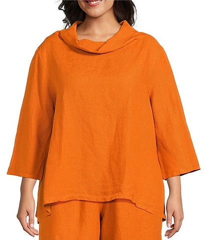 Bryn Walker Plus Etta Light Linen Cowl Neck 3/4 Sleeve Shirt